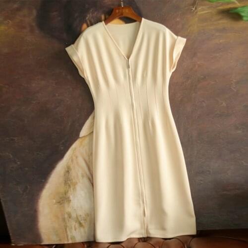 SUFUFENG 2021 Summer Women Vintage Solid Color Elegant V-Neck Office Work Vestidos Business Casual Bodycon A-LINE Dress 3XL