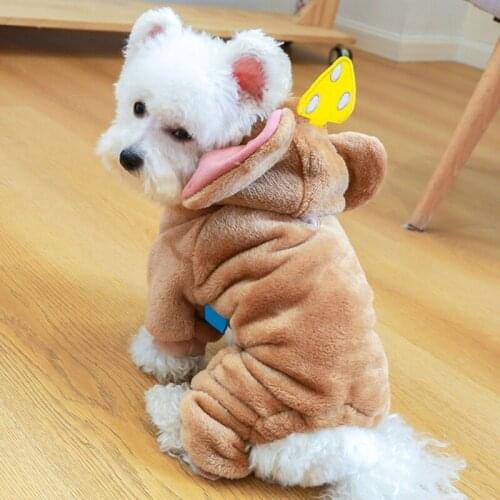 Winter Warm Dog Jumpsuits Cute Hoodies Cartoon Mouse Ear Hat Clothes Rompers Thick Coat For Small Medium Dogs Pet Costume