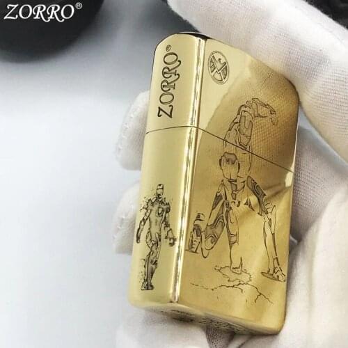 Zorro Brass Pure Copper Kerosene Lighter Classic Creative Carving Gift Collection Outside Gasoline Tool