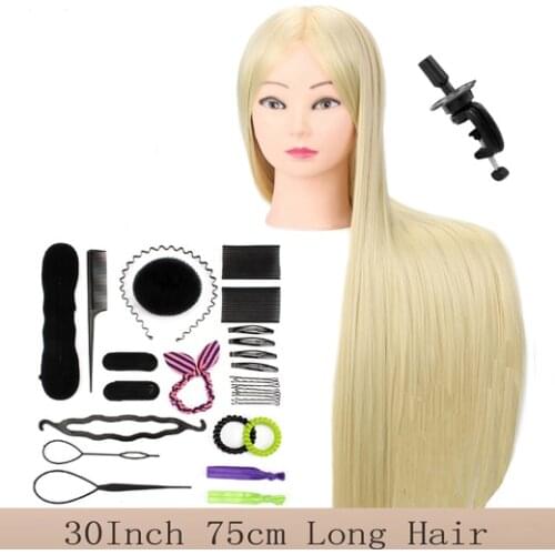 30" 75CM Long Blonde Hair Training Head Mannequin For Braids Salon Professional Hairdressing Doll Heads Hair Styling Practice