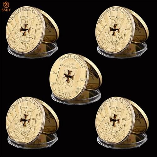 5Pcs WW1 Ich Hatt Einen Kameraden Gold Military Token Challenge Coins Germany Cross Collectible coin Gifts