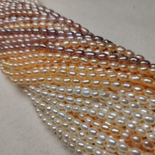 3.2mm Small Rice Shaped Natural Freshwater Pearl Classic Choker Necklace Single Strand tassels chain 38cm