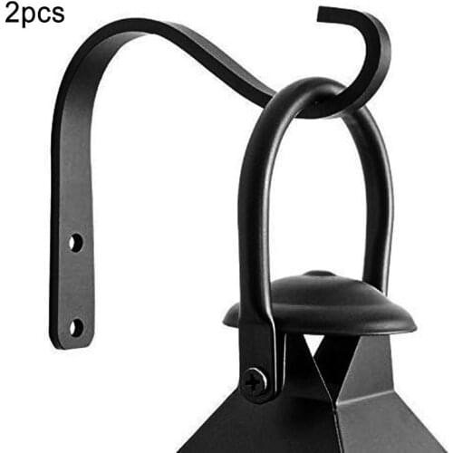 2pcs Black Iron Wall Light Hook Bracket Wind Chimes Garden Hanging Basket Planter Lantern Flower Pot Home Decoration