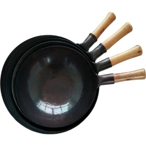 Wooden handle kitchen Cooking Pot 32/34/36 Cast Iron Skillet Cooker Universal Wok Restaurant Chef Stir Fry Special Wok Pan