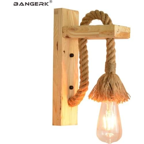 Edison Loft Decor Wall Light LED Bedside Lamp Industrial Vintage Wood Hemp Rope Sconce Wall Lights Home Lighting Luminaire