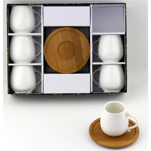 Elegant Porcelain Coffee Cup Set of 12 Luxury Cup and Bamboo Saucer Plate Set Quality Turkish Coffee Espresso Tea Cup Saucer