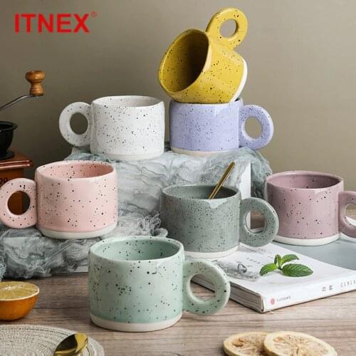 300ML Creative Ring Handle Ceramic Mug Candy Color Milk Coffee Cup Office Home Drinkware Microwave Oven Couple Handgrip Cups
