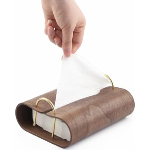 Creative Brass Solid Wood Flat Tissue Box Living Room Home Bed And Breakfast Wooden Napkin Storage Box