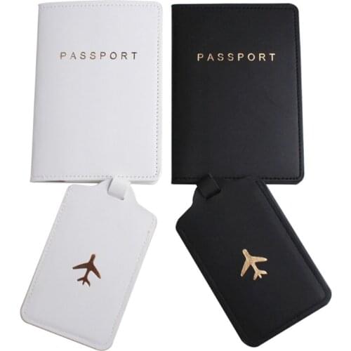 Hot seling 4pcs PU Leather Passport Case Holder with Luggage Tags Travel ID Credit Card Protector for Women Couples