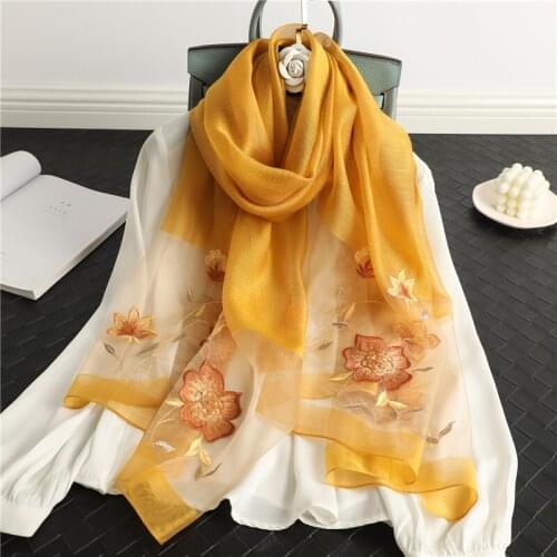 Fashion 2021 Winter Shawl Wrap Silk Wool Scarf Long Women Embroidery Thin Hijab Female Foulard Soft Pashmina Beach Stoles