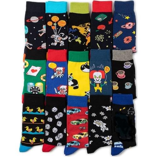 Cartoon Animal Such As Little Yellow Duck Have And Planet Clown And Flowers Equal Pattern Socks For Men And Women Cute Socks