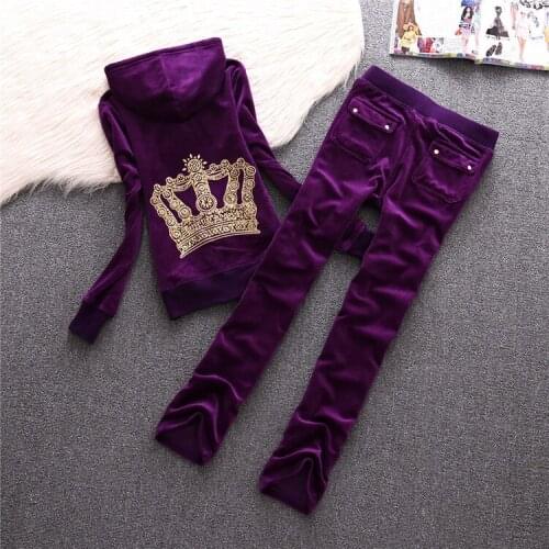 2021 new Crown Velvet suit womens sportswear casual home slim hoodie suit velvet fabric sweaters fat sister sportswear