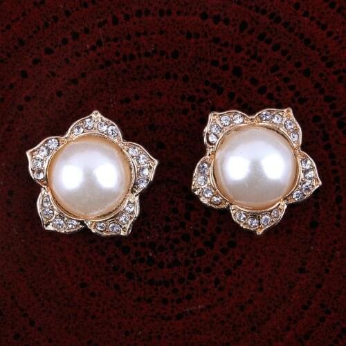 Wholesale crystals pearl 20mm metal flower charm flatback glue on decorative button fashion DIY ornament accesories