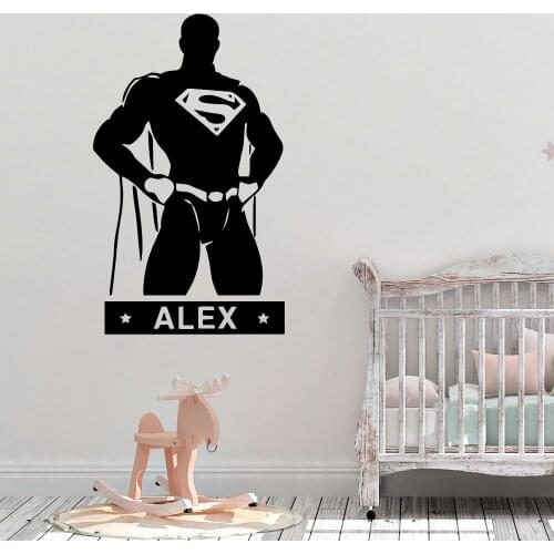 Custom Name Superhero Wall Art Stickers For Kids Rooms Babys Room Decoration Wall Decals Waterproof Wallpaper
