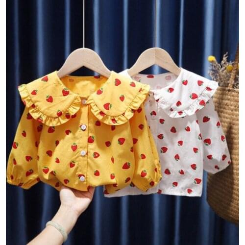 80-130 Cm Spring Autmn Girls Sweet Pring Strawberry Blouse Baby Kids Children Long Sleeve Shirt