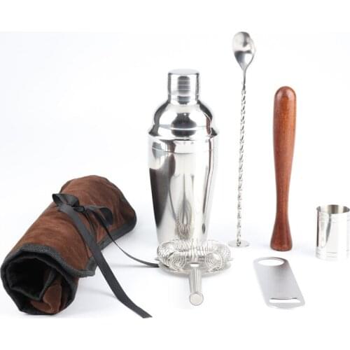 Stainless steel cocktail shaker cloth bag set 8 piece bar tool set portable wine tools bar mixxing tools