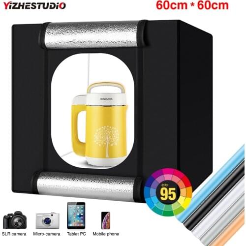 Yizhestudio 60 cm LED light box Folding Photo Studio Softbox light Tent with white yellow black background Accessories box light