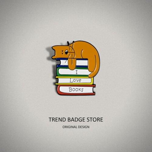 Funny Nodding Cat on Books Enamel Pins Jacket Pin Shirt Badge Clothes Jewelry