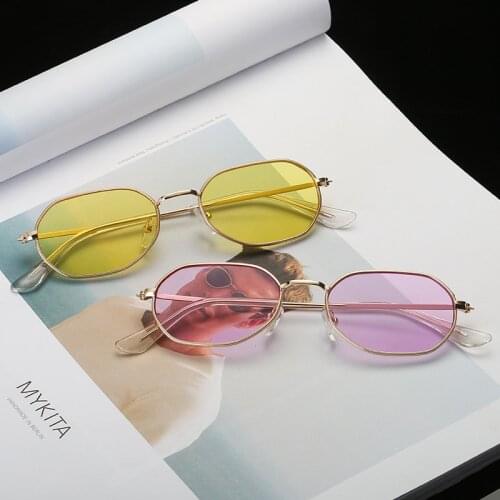 2018 new Women Metal Sunglasses Man Women Metal Hexagon Sun Glasses Female Yellow Pink Lens Glasses Small Frame Shades Eyeglass