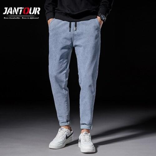 Brand Men Clothing 2020 Winter New Light-blue Thick Men Jeans Elasticity Casual Pocket Harem Pants Regular Fit Male Trousers 38