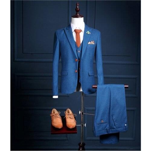 Navy Blue Mens Wedding Groom Suit Business Formal Men Casual 3 Pieces Tuxedos Suit Slim Fit Suits Set Jacket Vest Pants