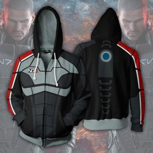 Mass Effect Hoodies Men Anime Zipper Sweatshirt Male Tracksuit Cardigan Jacket Casual Hooded Hoddies Fleece Jacket N7 Costume