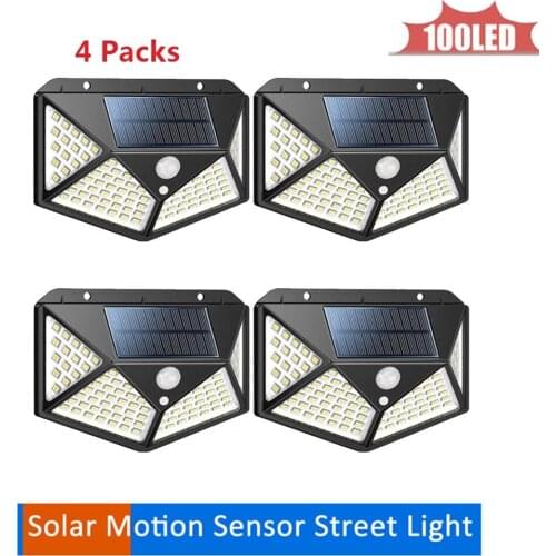 100LED Outdoor Solar Light PIR Motion Sensor Solar Garden Light Energy Saving Street Path Wall Lamp Sunlight 4 sided 270°lightin