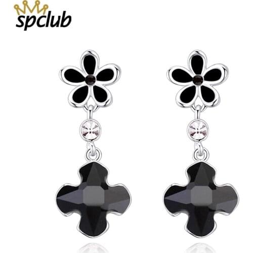 Vintage Boho Crystals from Swarovski Cross Drop Earrings for Women Baroque Bohemian Flower Long Earrings Jewelry Brincos