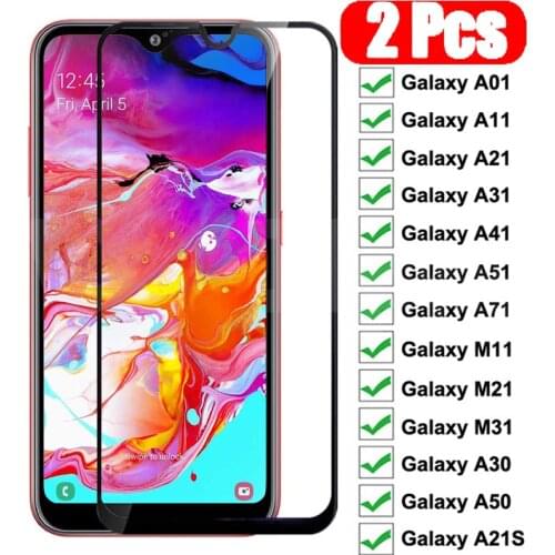 2PCS Tempered Glass for Samsung A01 A11 A21 A31 A41 A51 Screen Protector for Samsung Galaxy A71 M11 M21 M31 A30 A50 A21S
