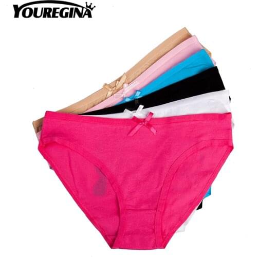 YOUREGINA Women Sexy Briefs Panties Cotton Underwear Cute Bikini Lady Bow Cartoon Girl Print Comfortable Panties 6pcs/set M-XL