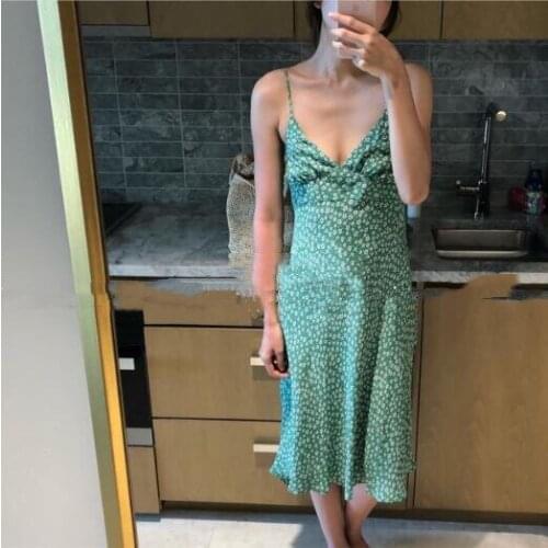 ElfStyle Viscose Floral Printing Spaghetti Strap Sleeveless Mermaid Midi Dress - Women/Ladies Casual Fashion Dress