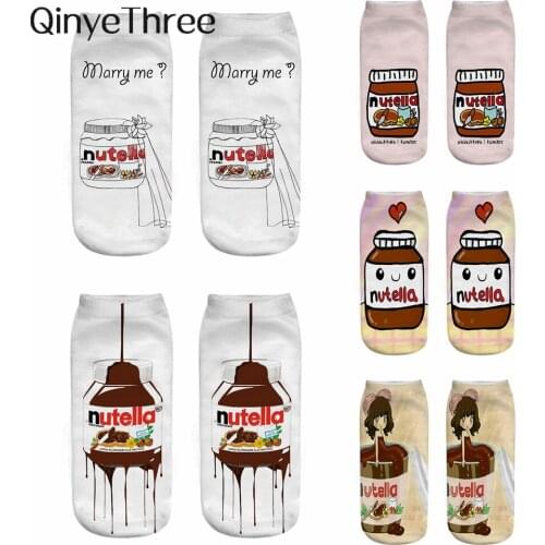1 Pair New Arrival Hot Selling 3D Printing Cute Happy Nutella Series Cartoon Short Ankle Socks Dropship