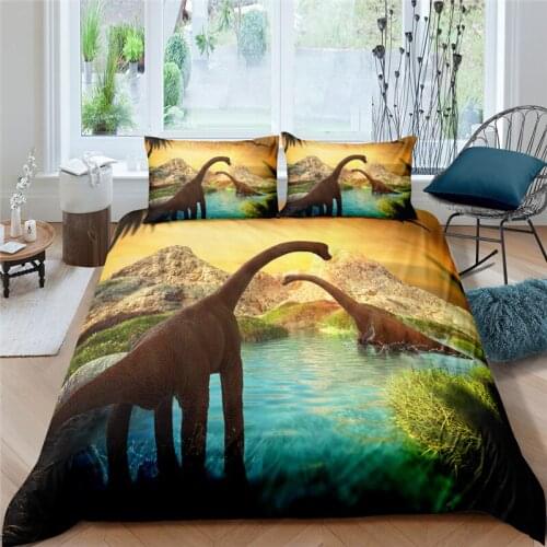Luxury 3D Dinosaur World Print 2/3Pcs Kids Bedding Set Animal Pattern Duvet Cover Pillowcase Home Textile Queen and King Size