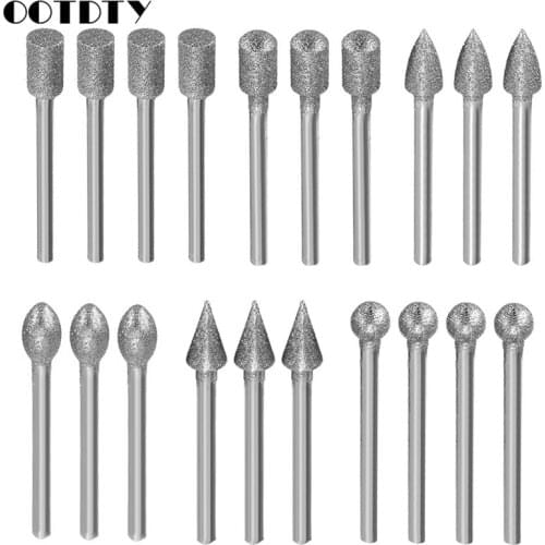 20Pcs 3mm Shank Diamond Burr Bit Cut Engraving Carving Rotary Drill Bits New