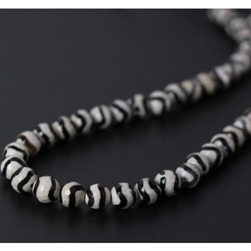 3Strand/Lot Black&White Water Wave Stripe Tibetan Dzi Onxy 8mm 10mm Faceted Round Loose Beads Wholesale,DIY Jewelry Making