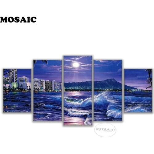 5pcs/set,Diamond Painting Cross Stitch,Needlework Square Diamond Embroidery Sea Wave rhinestone mosaic Pattern,home Decor