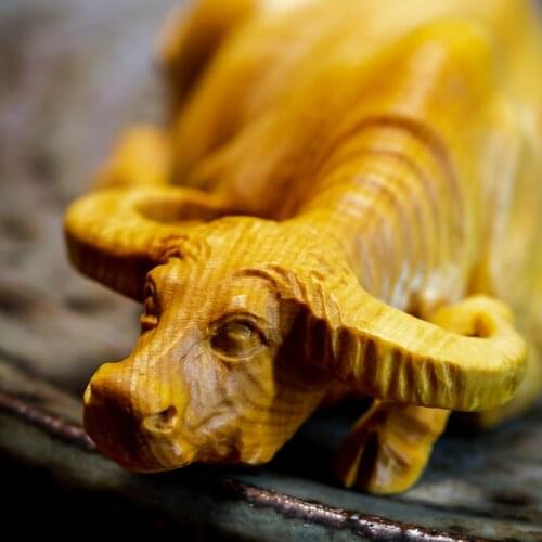 9/17CM Wood Statue Chinese Zodiac Animal Boxwood Carving Lucky Cow Chinese Home Decorations Handicraft