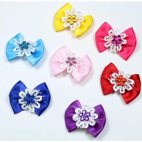 60pcs Bright Color Pet Dog Cat Hair Bows with Solid Bowknot Pearls Dog Hair Accessories Dog Grooming Bows Pet Supplies Pet Bows