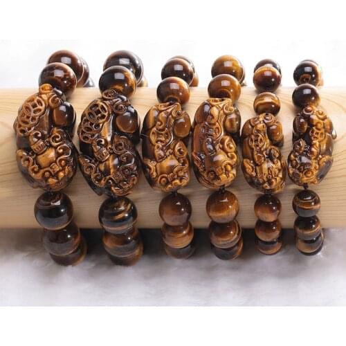Natural Yellow Tiger Eye Stone PIXIU Bracelet Crystal Jewelry Hand String 10- 16mm Stone Beads Ethnic Style Whosale price