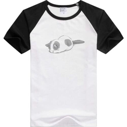 Cartoon black white pet cat sleeping short sleeve women/men T-shirt cute sleep Novelty cat tees ME0002