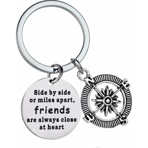 Friendship Best Friend Keychain Gifts Friends Are Always Close At Heart Compass Stainless Steel Keyring Women Men BFF Key Ring