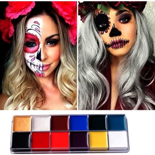 Festival Body Painting Play Clown Halloween Makeup Face Paint 12 Color Body Face Painted Make Up Flash Tattoo Brush