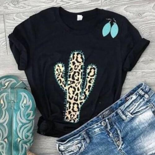 Cactus Leopard T-shirts Women Top Female Floral Print Tshirt Womens Fashion Crazy Tops Thanksgiving Tshirt