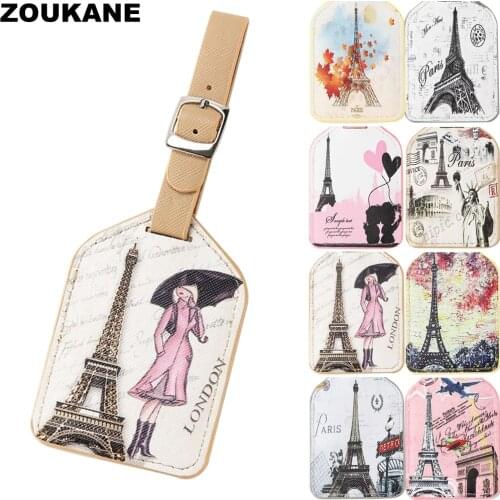 Zoukane Tower Suitcase bag Leather Luggage Tag Label Bag suitcases identifier Women Travel Accessories Name ID Address Tags LT08