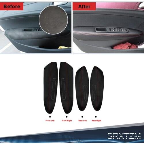 SRXTZM 4pcs/set Microfiber Leather Car Door Armrest Panel Protective Cover For Peugeot 307 (2004-2013) Peugeot 308 (2009-2014)