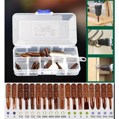 LAOA 18pcs S2 Electric Screwdriver Bits 6.3mm Magnetic Screwdriver Sets Phillips Slot Hexagonal Bit sets
