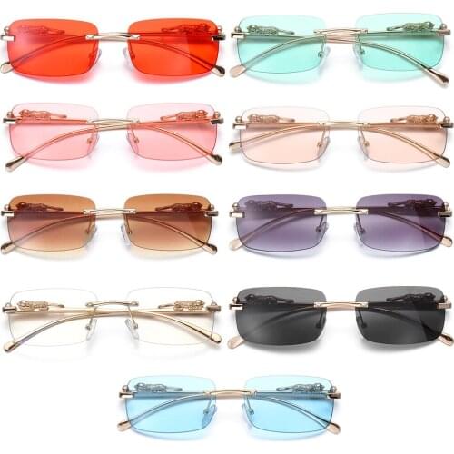 Fashion Rimless Rectangle Sunglasses Unisex UV400 Ocean Lens Sun Glasses Summer Cheetah Decoration Eyewear Shades