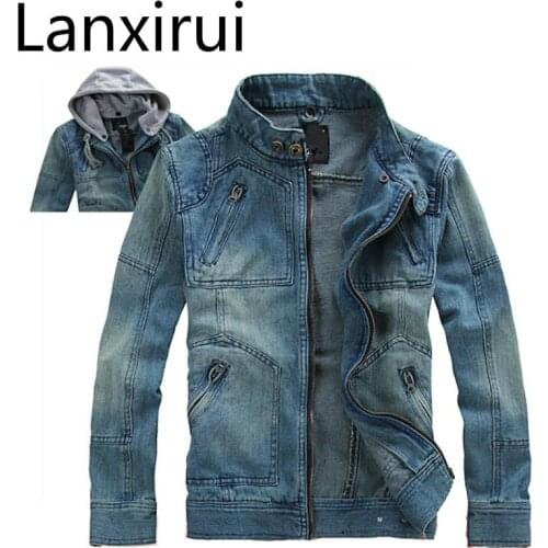 Fast Shipping New Men 'S Casual Denim Jackets Hooded ,Winter Overcoat ,Outwear ,Winter Jacket ,Men 'S Coat ,Big Size