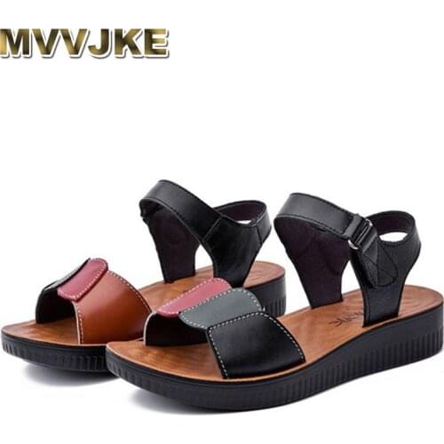 MVVJKE 2020 New Summer Women Sandals Fashion Open Toe Non-slip Flat Mother Sandals Ladies Casual Slip On Comfortable Shoes