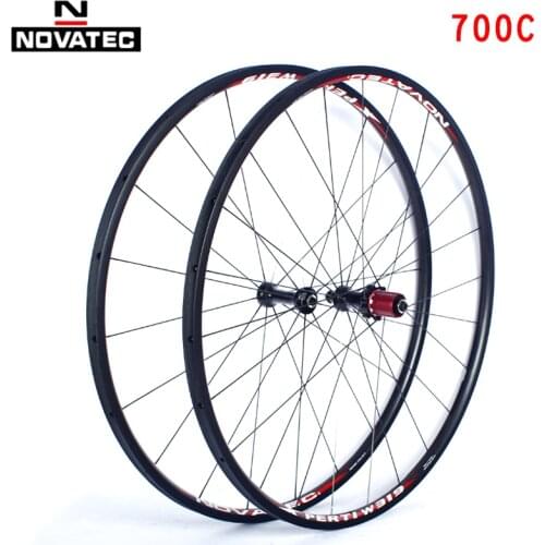 Novatec Road bike Wheelset 700C Bicycle parts Carbon fiber tubular tyres 4 Bearings 7-11speed V brake QR Bicycle carbon Wheels